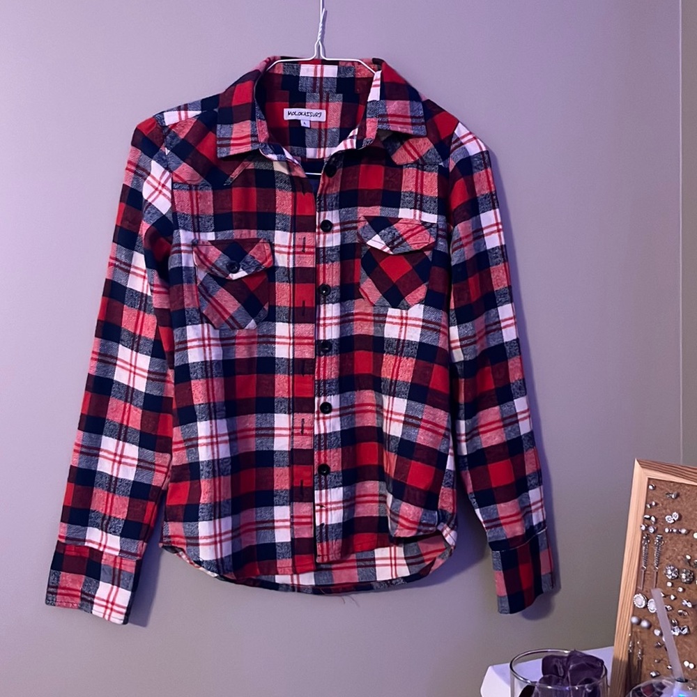 youth size L unisex red white and blue flannel